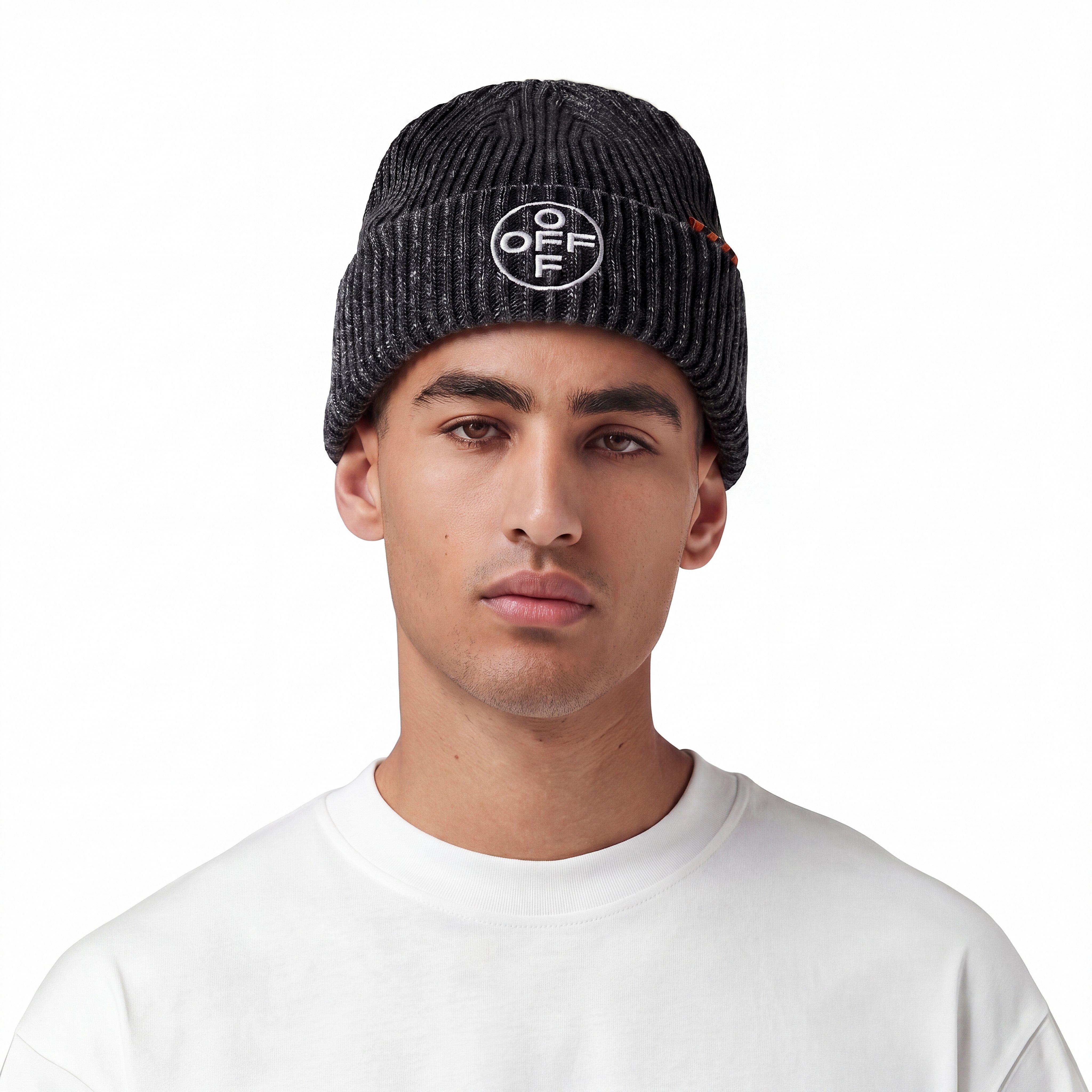 L/AB c/o Off-White Off Embroidered Washed Cuff Beanie Beanie - Black - BLACK